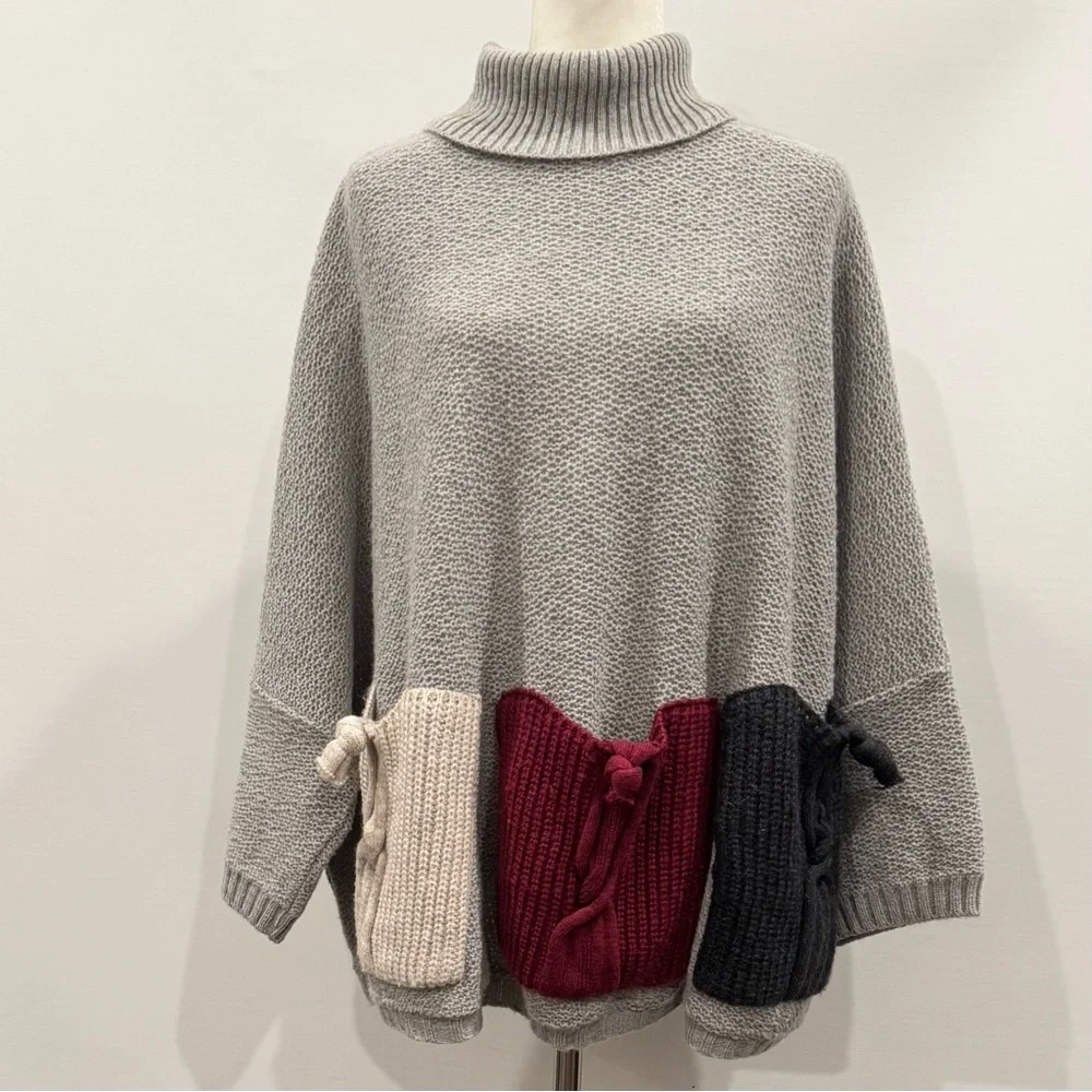 Vintage Italian Knit Oversized Pockets One of a Kind Chunky Knit Novelty Sweater - Picture 7 of 9